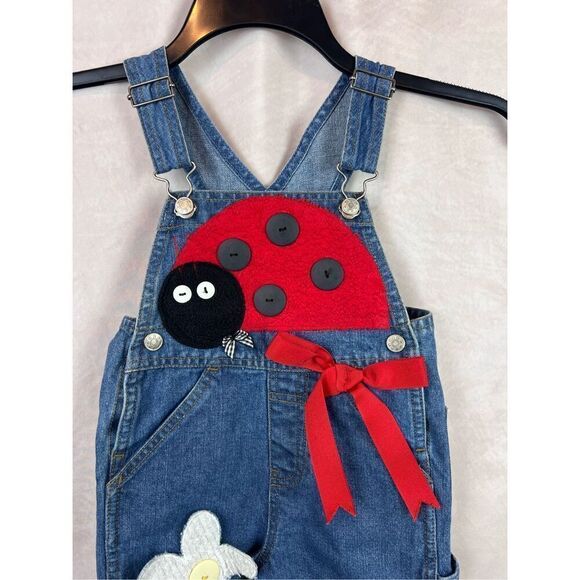 1990s Y2K Vintage Denim Ladybug Overalls Size 3T - Picture 4 of 6